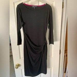 Jones New York black stretch knit dress size Small faux tie at side